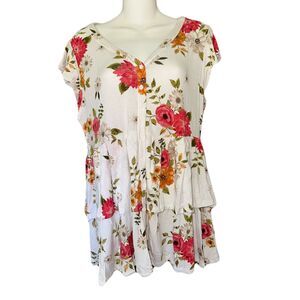 Torrid Super Soft Knits Floral Top – Size 00 Plus – Button Front Flowy Blouse